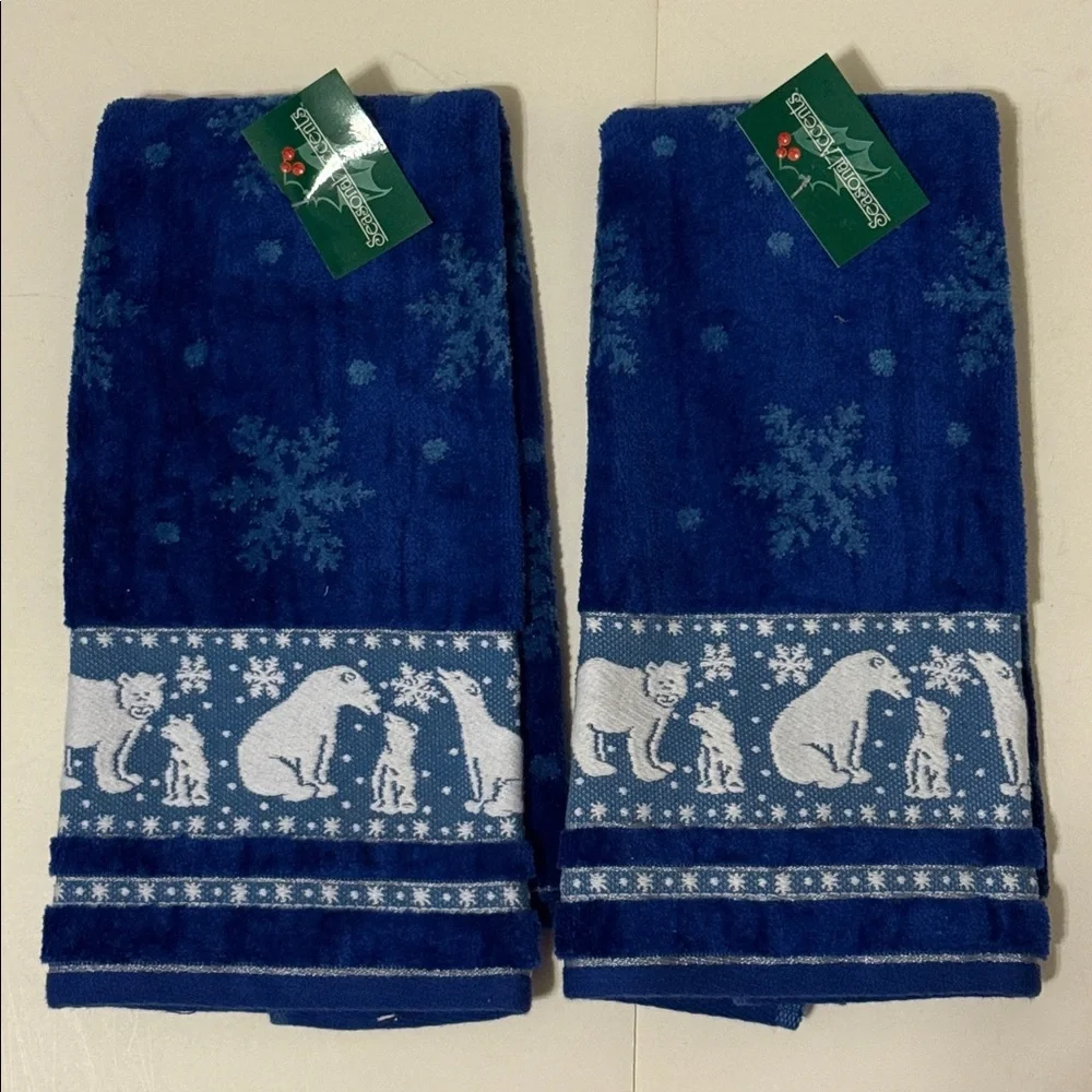 Blue Snowflake and Polar Bear Towels-2 Hand Towels & 2 Fingertip Towels New